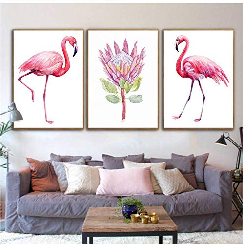 Peinture Rose Lotus en Toile premium, affiche d'art moderne flamingo sans cadre 50x70cm