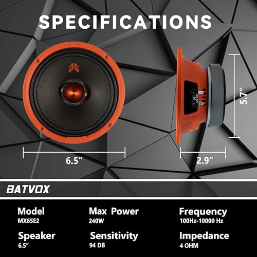 Image of MX65E2 Loudspeaker 6.5 Inch Midrange 480 Watts 4 Ohms Orange Bullet, Premium Quality Audio Door Speakers for Car or Truck Stereo Sound System, Orange (2 Speakers)