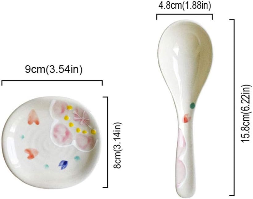 Durable Spoons Cute Ceramic Ceramic Long Handle Small Soup Spoon Retro Spoon Creative Porcelain Soup Spoon with Spoon Holder Dinner Spoon (Size : C)