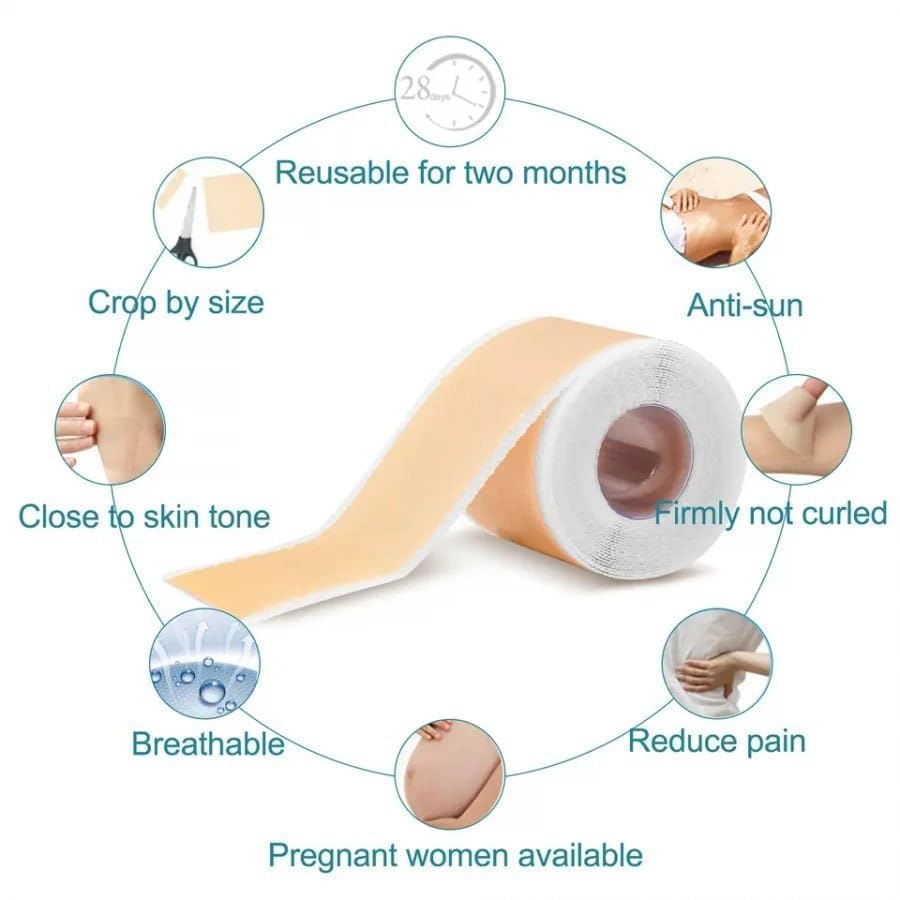 Image of Silicone Scar Sheets (1.6 inch x 60 inchRoll), Soft Silicone Scar Tape for Scars Removal, Reusable Easy-Tear Silicone Tape Painless Scar Removal for Surgery, C-section, Burn, Acne, Keloid, Thyroid (4cm x 150cm Roll)