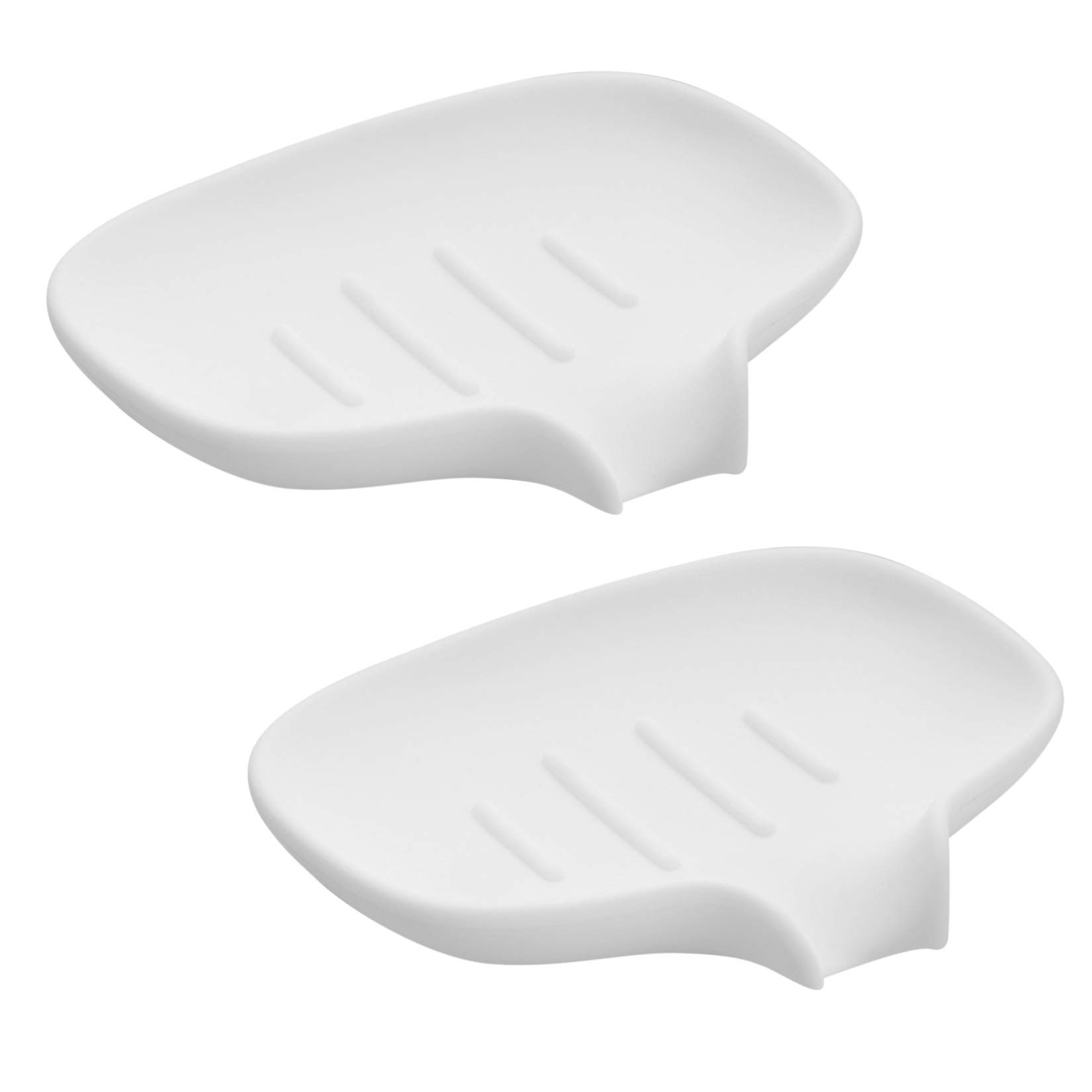 2 Pcs Silicone Soap Dish, Soap Drainer Dish, Soap Saver, Self Draining Soap Holder, Soap Tray Dish for Shower, Bathroom, Kitchen, Counter Top - White