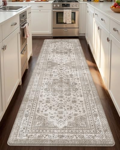 COLOR&GEOMETRY Kitchen Floor Mats Anti Fatigue, Cushioned Boho Rugs,Waterproof Non Slip Kitchen Runner for Sink, Standing Mats for Office,60x220cm,Beige