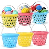 HANSGO Plastic Easter Basket, 6 PCS Small Easter Egg Baskets set with Easter Grass 50g for Kids Easter Eggs Hunts and Gifts