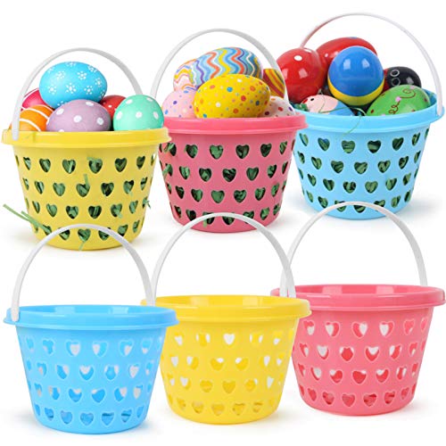 HANSGO Mini Plastic Easter Basket, 6 PCS Hunt Baskets May Day Baskets Picnic Baskets with Easter Grass Kids Easter Holiday Gifts