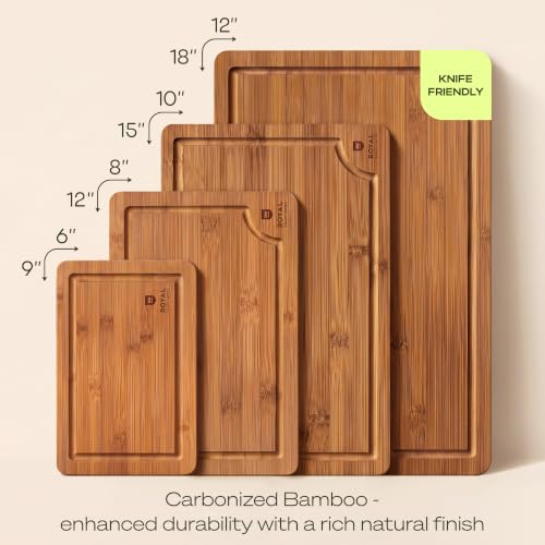 ROYAL CRAFT WOOD Wooden Cutting Boards for Kitchen Meal Prep & Serving - Bamboo Non Toxic Cutting Board Set with Deep Juice Groove Side Handles - Charcuterie & Chopping Butcher Block for Meat (4 Pcs) by ROYAL CRAFT WOOD - Used condition - Image 2