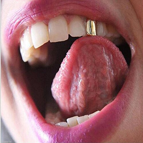 DZT1968 1pc 4Colors Comfort Custom 14k Gold Plated Small Single Tooth Cap Grillz Hip Hop Teeth Grill 1.2x0.8cm (gold)