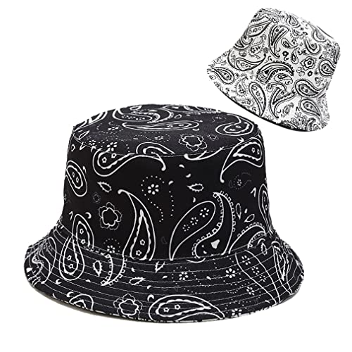 Image of Paisley Floral Print Bucket Hat for Women Men,Travel Sun Beach Cap,Unisex Fishing Outdoor Boonie