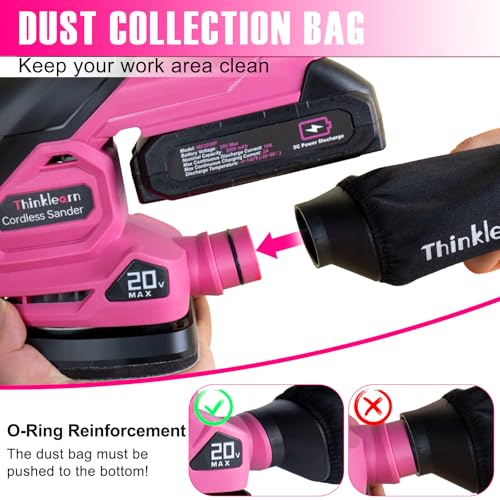 Cordless Detail Sander - 20V Electric Hand Sander with 22Pcs Sandpapers, 12000 RPM Mouse Sander with Dust Bag, Compact Palm Sander Tool for Woodworking, 2.0Ah Battery and Charger Included - Image 5