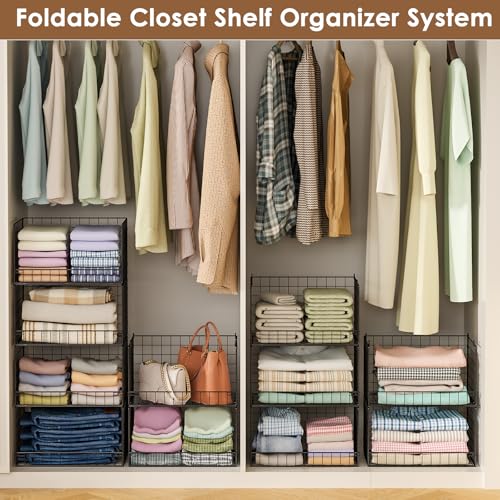 Image of Yociyoga 3-Tier Stackable Closet Organizers and Storage Shelves, Foldable Closet Shelf Organizer, Stackable Storage Bins Drawers for Closet Organizer System, Black(Patent No. 30022416)