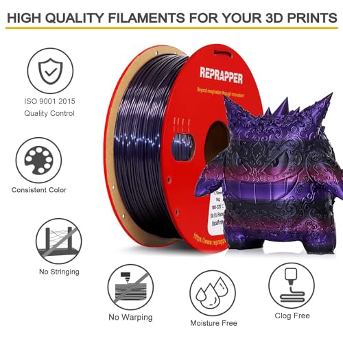 Image of RepRapper PLA Filament, Glitter Black Purple Gradient 3D Printer Filament, Beautiful Color Change Silk PLA, Colorshift Dual Color 1KG PLA 1.75MM(2.2lbs) for 3D Printer, Black Purple