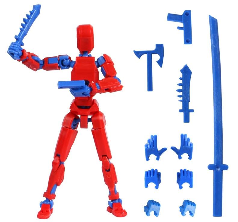(Assembly Completed) Dummy 13, Robo Action Figure Multi-Articular Action Figure 3D Printed Joint Movable Creative Decompression Doll Robot Toys | Colour Red - Blue | Spider Dummy Robot