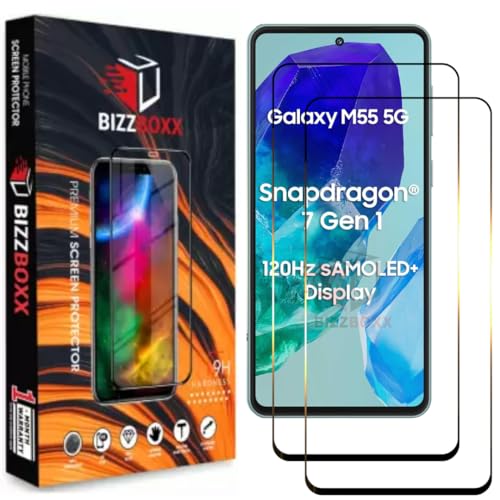 Image of Premium Screen Protector Compatible With Samsung M55 5G | Tempered Glass Guard | Full Screen Coverage-Edge to Edge | 9H Hardness | With Easy Installation Kit (Pack of 2)