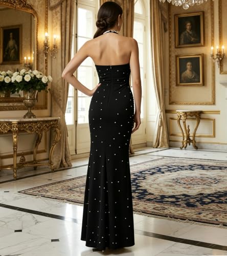 Image of PORRCEY Women's Sexy Elegant Rhinestone Bodycon Dress Hot Drilling Clubwear