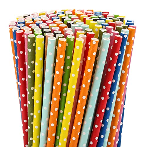 200PCS Multi-Color Biodegradable Paper Straws for Party Supplies Birthday Bridal/Baby Shower Christmas Decorations and Holiday Celebrations (Dot)
