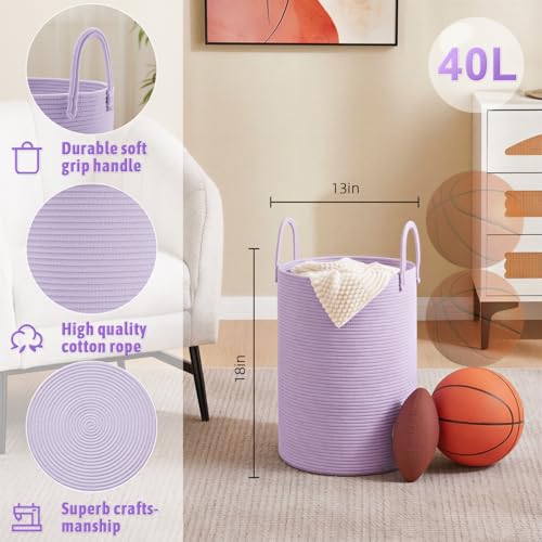 Image of Artfeel Laundry Basket,Woven Cotton Rope Laundry Hamper,40L for Decorative Storage of Dirty Clothes,Toys and Blankets in Bathroom,Baby Room and Living Room