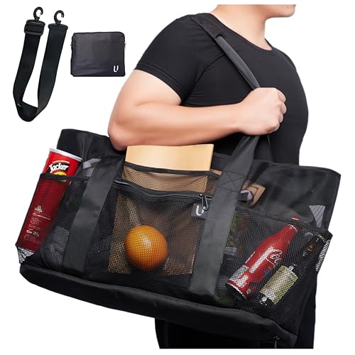 Uhawi Large Beach Bag XXL –eco-mateiral + functional + foldable Beach Bag(Black)
