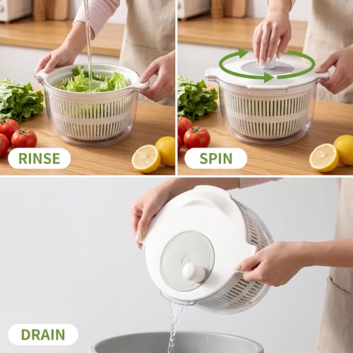 3.5 Qt Lettuce Spinner Small Salad Spinner, Fruit Washer with Rotary Handle,Spin-dry Greens, Herbs, Vegetables, Non-Slip Base, High Efficiency Vegetable Spinner - image 4