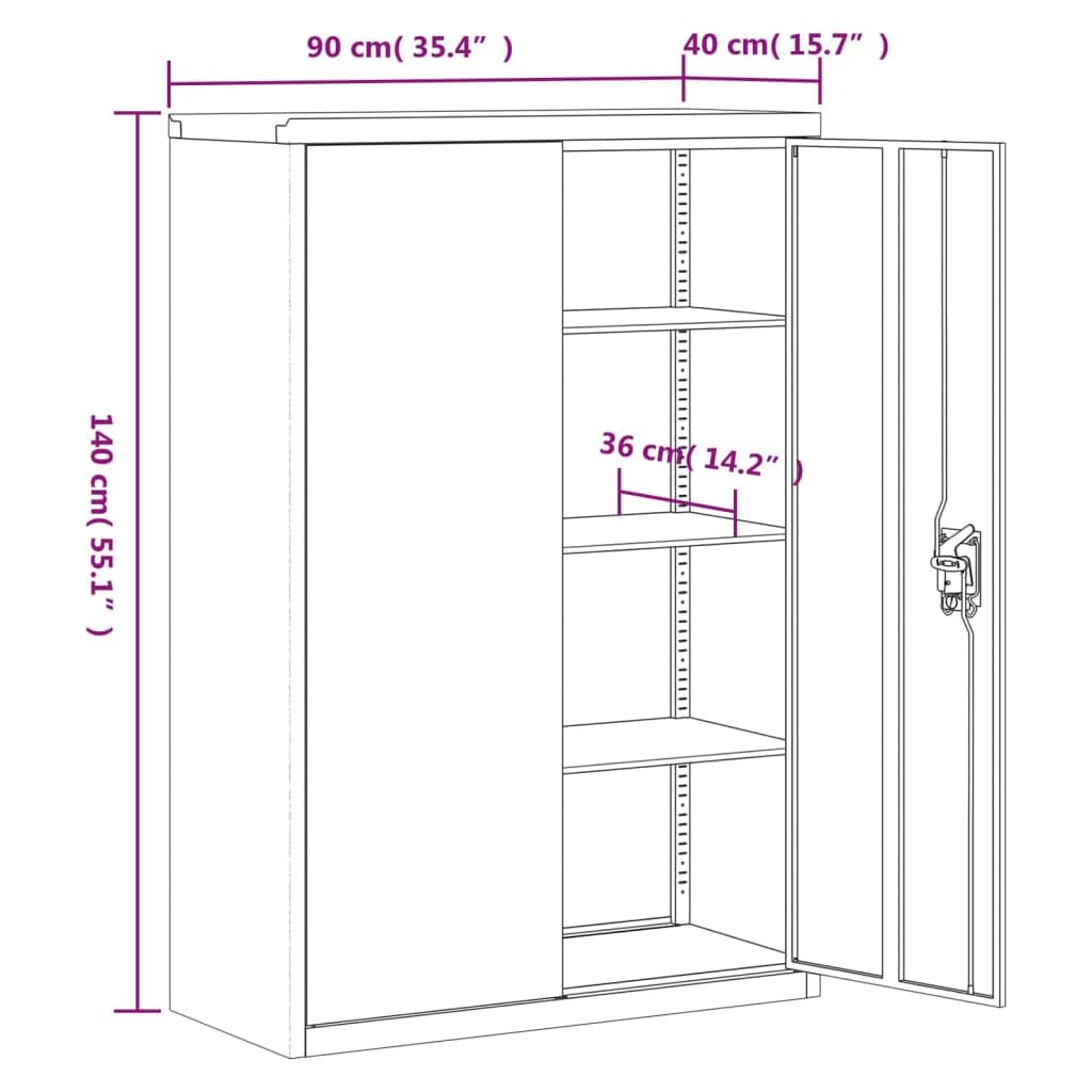 Armario archivador de acero con recubrimiento en polvo blanco de 90 x 40 x 180 cm con 3 estantes y puerta con cerradura, armario alto para oficina, armario y espacio de almacenamiento