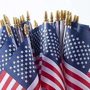 Small American 4×6 Inch Flags 50 Pack on Stick Handheld American FlagUS Flag on Stick for 4th of July Decorations Patriotic Decorations Party Decorations and Parades Kid Safe Golden Spear Top