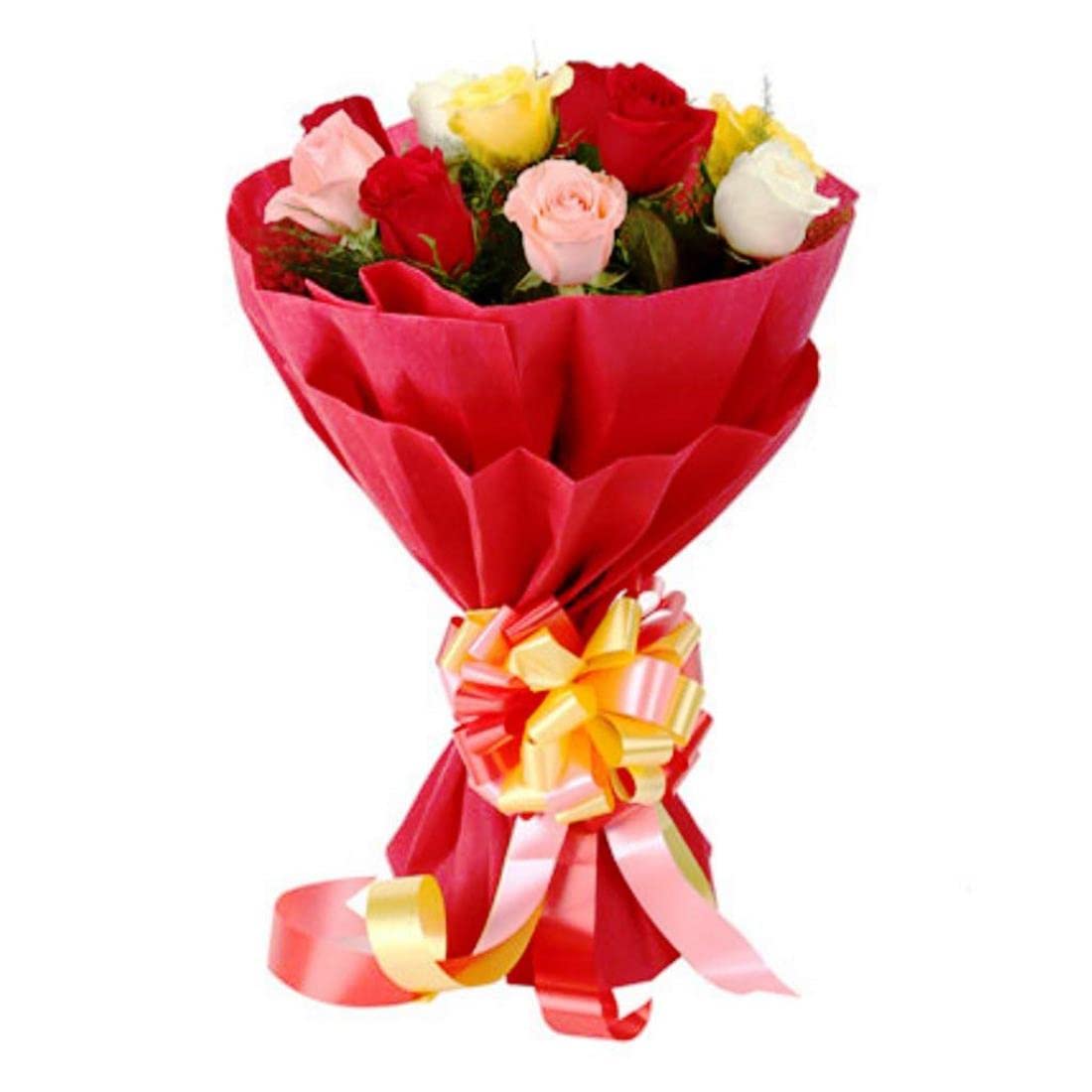 Mother's Day Special Fresh Flowers Bunch of 10 Multicolour Roses in Paper Wrapping, (Bunch of 10, Multicolour)-image-31