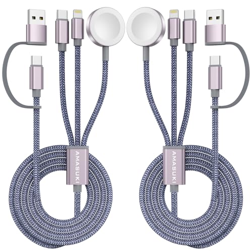 Image of 2Pack Travel Essentials,3 in 2 USB C Cable for Apple Watch Charger,iPhone Charger,Multi Charging Cable,Cruise Vacation Camping Essentials for iWatch Series 11-2 /Ultra,iPhone 17-12,Car,Grey-6FT