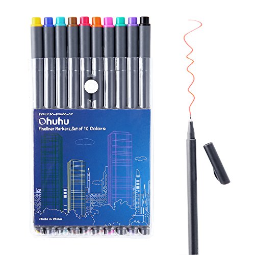 Ohuhu 10 Colors Fineliner Pens, 0.4mm Colored Fine Line Marker Marking Pen for Journal Book Sketch Drawing Fine Liner Coloring Book