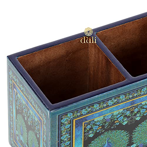 Image of DULI Multipurpose Stand, Cutlery Holder, Spoon Stand, Table Organizer with 2 Sections, Chammach Stand (10cm x 15cm) (2Peacocks)