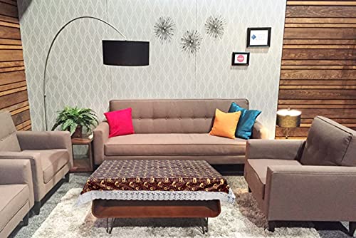 Image of The Furnishing Tree Waterproof PVC Rectangle Shaped 2 Seater Table Cover WxL 45x70 inches Floral Pattern Coffee Brown with White Border lace