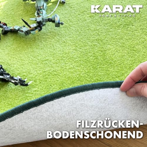 KARAT Teppich rund Ø 100cm Grün - Moderner Flauschiger Velours Kurzflor Teppich für Kinderzimmer - Spielteppich, Kinderteppich Krokodil