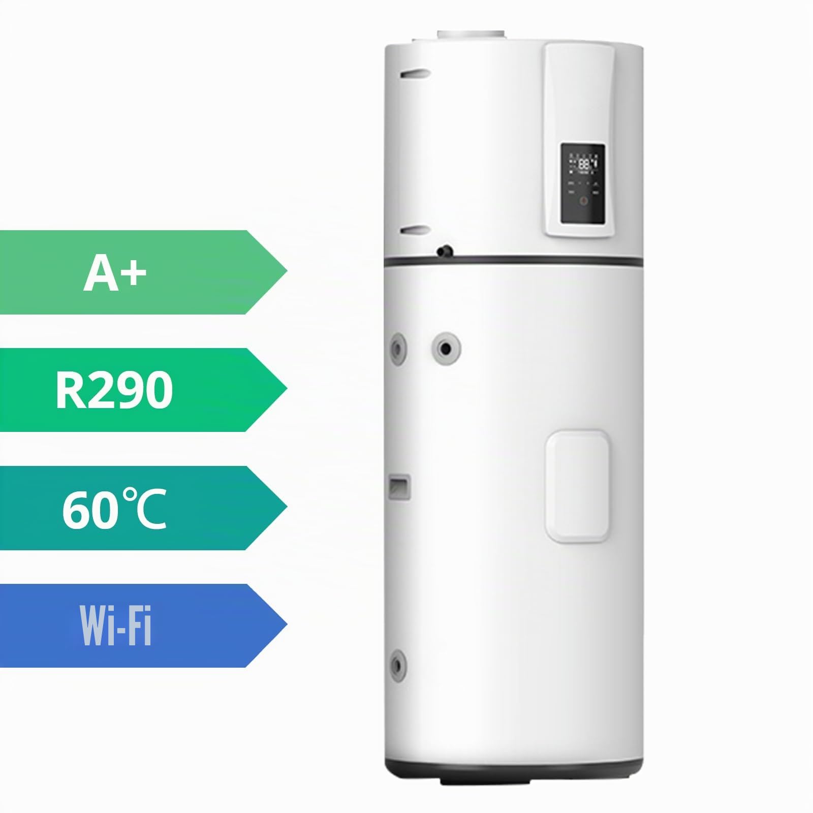 Pompe di calore verticali 200 L, R290 Pompa di calore aria-acqua per ville, alberghi, case vacanze, commerciali ed esterni, silenziosa 50 dB, riscaldamento rapido a 75 °C, WiFi