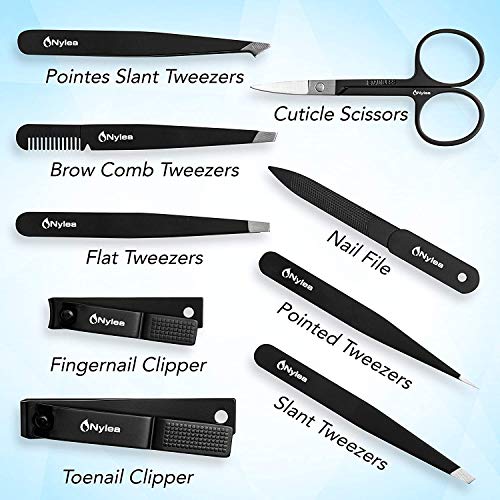 Nylea Professional Tweezers Set And Nail Clippers For Men And Women [Perfect Alignment / Grip] Best Precision Stainless Steel Kit For Ingrown Hair Eyebrows Facial Hair Splinter And Eyelashes 9Pcs #TOP5