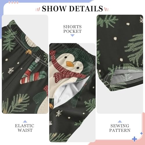 ZZXXB Christmas Penguins Pine Branch Boys Long Pants Soft Trousers Elastic Waist Kids Lounge Bottoms with Pockets S-XL4
