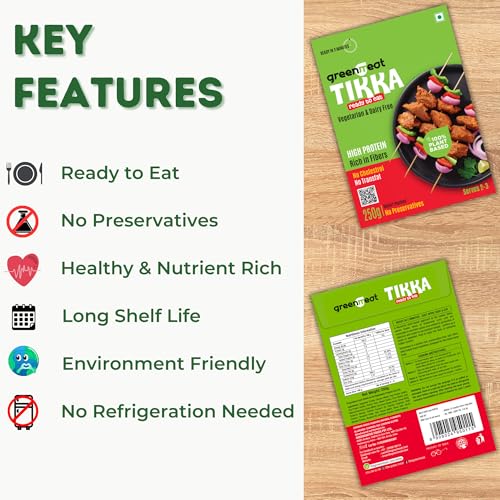 Image of Greenmeat Tikka | Ready to Eat | 100% Plant Based & Vegetarian | Protein & Fibre Rich | Low Fat & Zero Cholesterol | No Preservatives | Pack of 1 (250g)