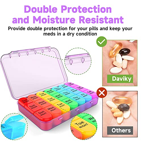 Image of Daviky Weekly Pill Organizer 3 Times a Day, Travel Pill Organizer 3X a Day, Pill Box 7 Day, Daily Pill Box Organizer, Pill Cases Organizers 7 Day, Medicine Organizer to Hold Vitamins and Medication