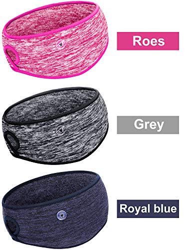 Willbond 3 Pieces Button Ponytail Headband Women Winter Running Headband Soft Earmuff Hair Band Protective Sweat Headband Ear Warmers Band For Women Girls (Royal Blue, Grey, Rose Red) #TOP2