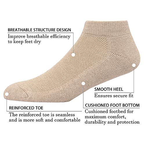 HaloYIYI Men's Performance Cotton Cushioned Athletic No-Show Socks Low Cut Ankle Short Tan, 6 Pairs2