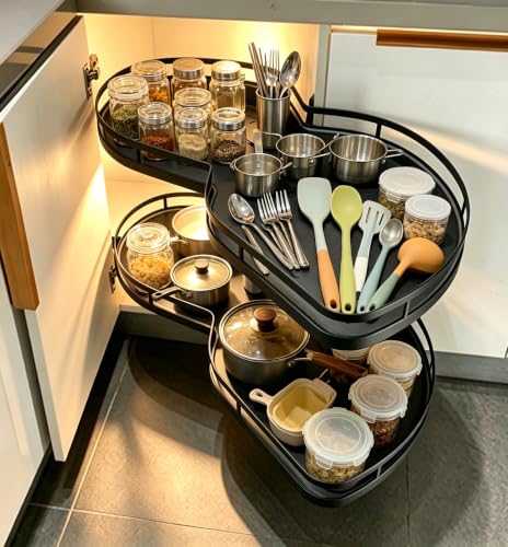 Mueble RRrawgff Esquinero Cocina, Cajones Extraibles para Armarios, Armario de Esquina con Bisagras Abatibles Giratorio Giratorio de 2 Niveles Bandejas