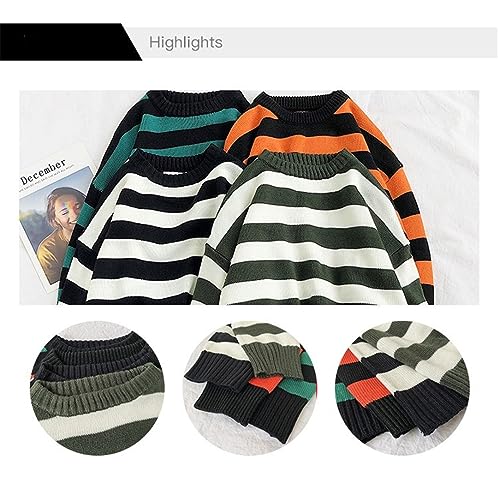 Bollrllr Men's Pullover Sweater Striped Knitted Round Neck Sweater Autumn Warm Casual Sweater 6