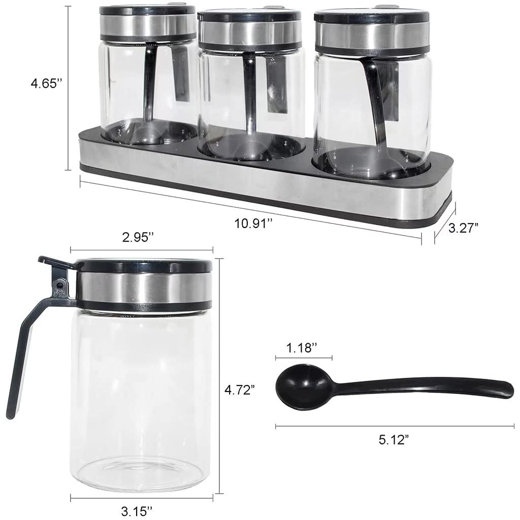 Gewürzgläser, mit 304 Edelstahl-Deckel, Kunststofflöffel, klares Glas, Gewürzdosen, Töpfe, Gewürzbox, 3er-Set