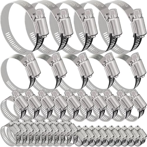 40 Pack Adjustable Stainless Steel Hose Clamps, 10-70mm Worm Gear Duct Pipe Clamp, Heavy Duty Metal Fuel Line Radiator Hose Clamps Kit for Plumbing, Automotive, Industrial, Garden, Indoor&Outdoor Use