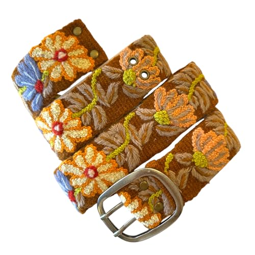 Peruvian Embroidered Flower Wool Belt, Hand Embroidered - Harvest Bloom