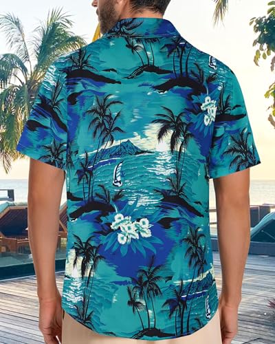 Image of Men Hawaiian Shirt Short Sleeve Summer Beach Button Down Shirts with Pocket