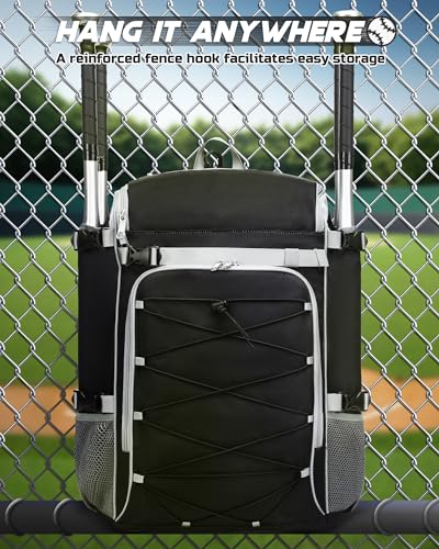 FOKDUVB Baseball Softball Catchers Gear Bag for Helmet Chest Protector Leg Guards Cleats Large Baseball Softball Bat Backpack for Boys Girls Catchers Equipment Bag for Youth Adult Black Gray Solid - Thumbnail 7