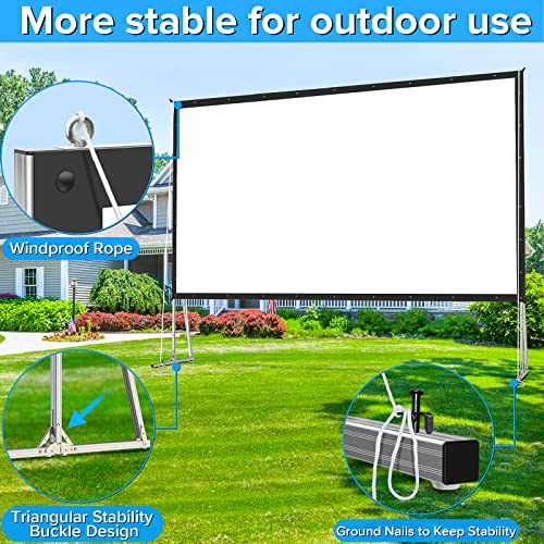 Image of 200 inch Projector Screen with Stand,Upgraded 3 Layers PVC 16:9 Large Outdoor Projector Screen,Portable Outdoor Movie Screen with Carrying Bag for Large Commercial Performance