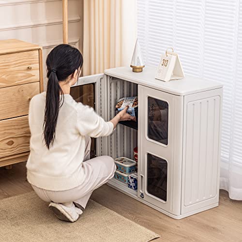 Image of KINYING Outdoor Storage Cabinet Waterproof,Resin Garage and Laundry Room Wall Mounted Cabinets,Outdoor Storage Box with Doors and Shelves,White