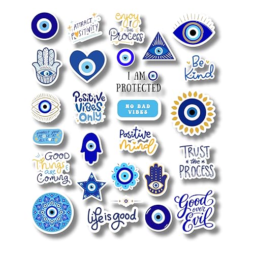 Image of SHORTBREAD Evil Eye Sticker Sheet, Die Cut Vinyl Stickers, Multicolor, 30 Pieces, Positive Vibes Theme, Glossy Finish