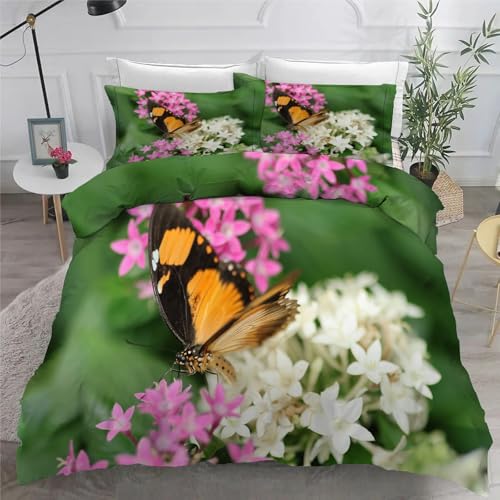 Housse de couette 220x240 fleurs imprimé papillon avec fermeture éclair - 6