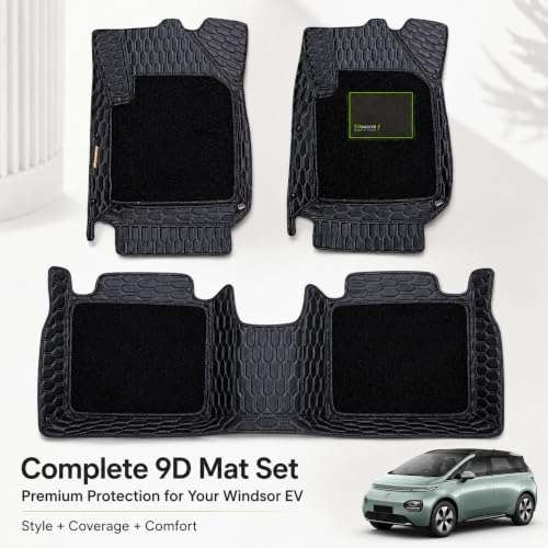 Image of EV MASTER 9D Car Floor Mats for MG Windsor EV Hybrid (2026 Onwards) Complete Set | Anti Slip Full Coverage Premium Luxury Mats | Washable Waterproof All Weather Car Floor Mats
