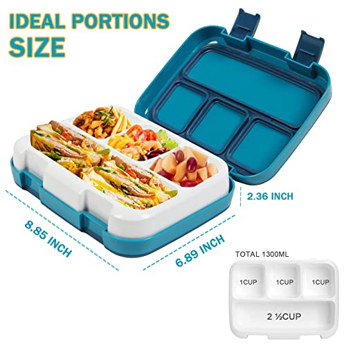 Puraville Bento Lunch Box, Bento-Style Lunch Box With 4 Compartments, Ideal Portion Sizes, Leak-Proof Meal Prep Snack Containers, Microwavable Dishwasher Safe - Blue #TOP1