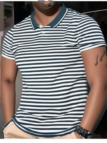 Image of Mack Jonney Men's Striped Cotton Rich Polo T Shirt | Collar Tshirts | Half Sleeves | Stripe-Regular Fit-MACK640682